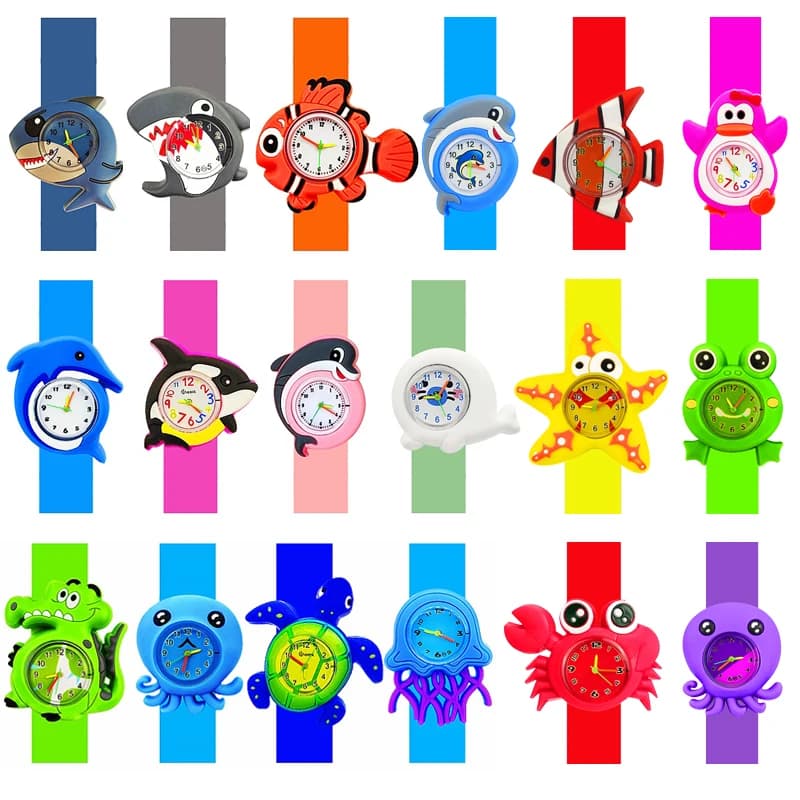 Cartoon Dolphins Sharks Orologi per bambini Baby Learn Time Puzzle Toy Bracciale 3D Coccodrillo Granchio Orologio elettronico digitale per bambini