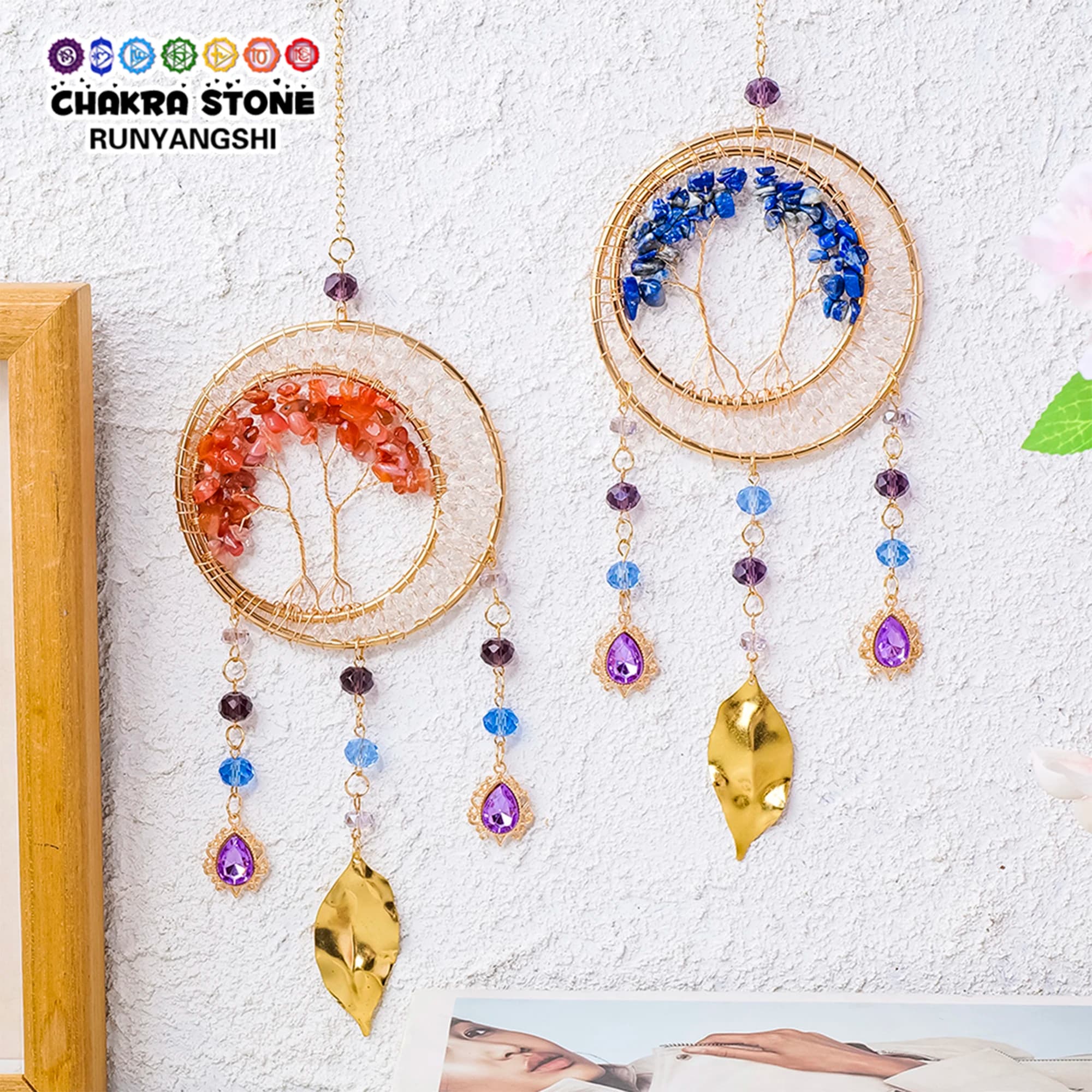 1PC Natural Crystal Tree Dreamcatcher Pendant, Amethyst Tree of Life Car Ornament, Crystal Craft Holiday Gift