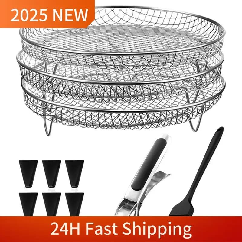 Stackable stainless steel grill Gen Basic for Ninja air fryer + Raised feet, plate clamp, oil brush