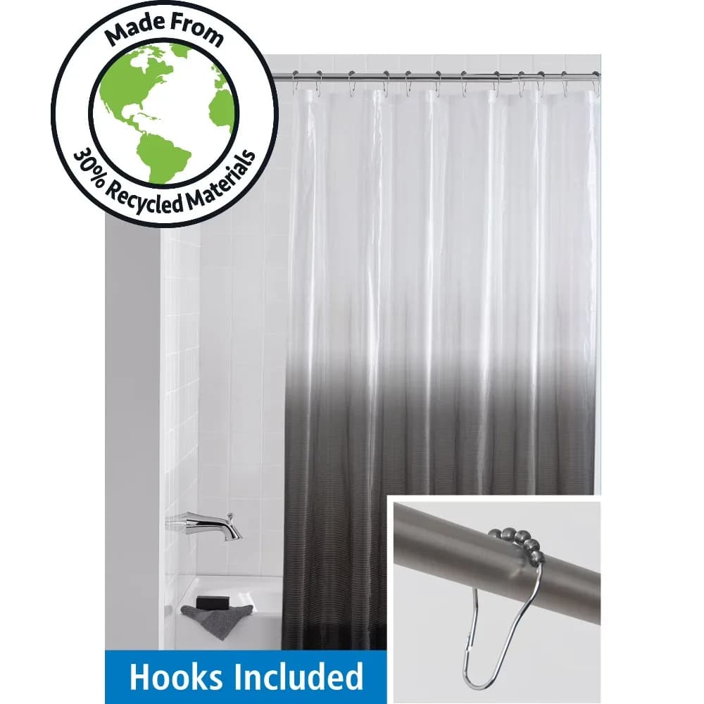 Eco Friendly Waterproof Recycled PEVA Dip Dye Black Ombre Shower Curtain Set Including 12 Hooks Bathroom Decor