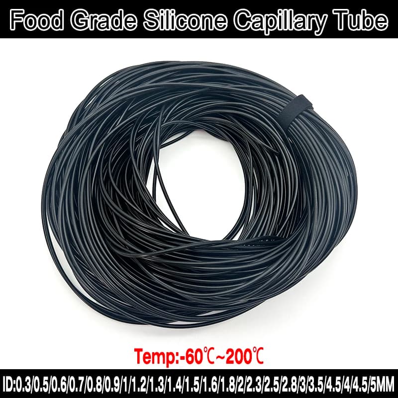 ID 0.3 ~ 5mm tubo in silicone nero tubo capillare ad alta elasticità per acquario resistente alle alte/basse temperature in silicone alimentare