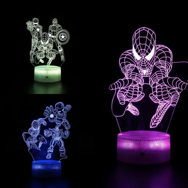 Marvel The Avengers Spiderman Iron Man Captain America Nightlight Cool Cartoon Print Home Camera da letto Lampada da comodino Ornamenti Regalo
