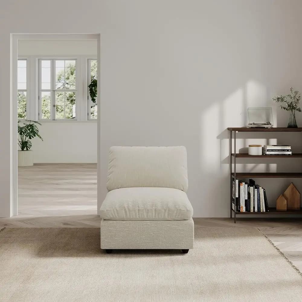 Divano Componibile in Lino con Rivestimenti Rimovibili, Comodo Divano Imbottito in Piuma, Colore Beige