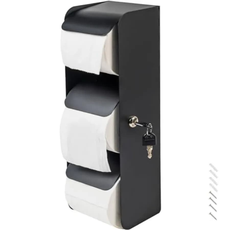 Dispenser Commerciale in Acciaio Inossidabile per Carta Igienica/Fazzoletti - Portarotolo Triplo/Doppio con Serratura, Montaggio a Parete per Bagno/Toilette 1