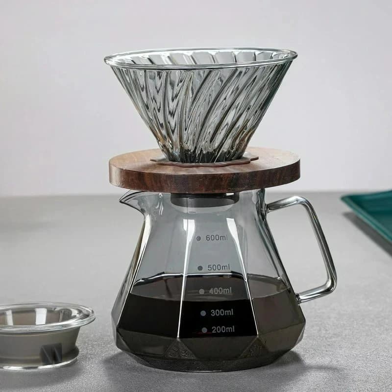 Caraffa in Vetro Trasparente per Caffettiera a Filtro, Design Diamantato alla Moda, Brocca per Condividere il Caffè, Contenitore con Filtro