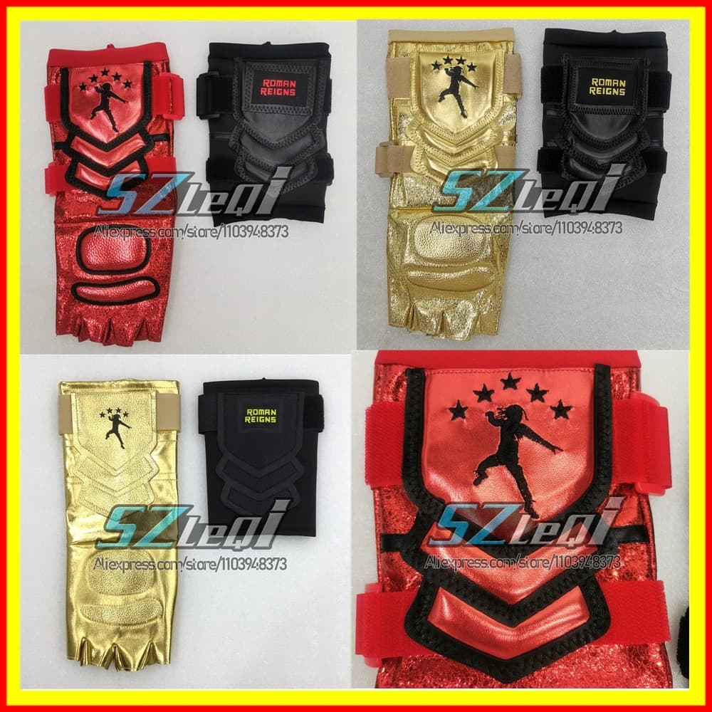 Set di guanti da moto premium oro nero per Roman Reigns Guanti in pelle PU Sollevamento pesi Wrestling Set di guanti per sport all'aria aperta