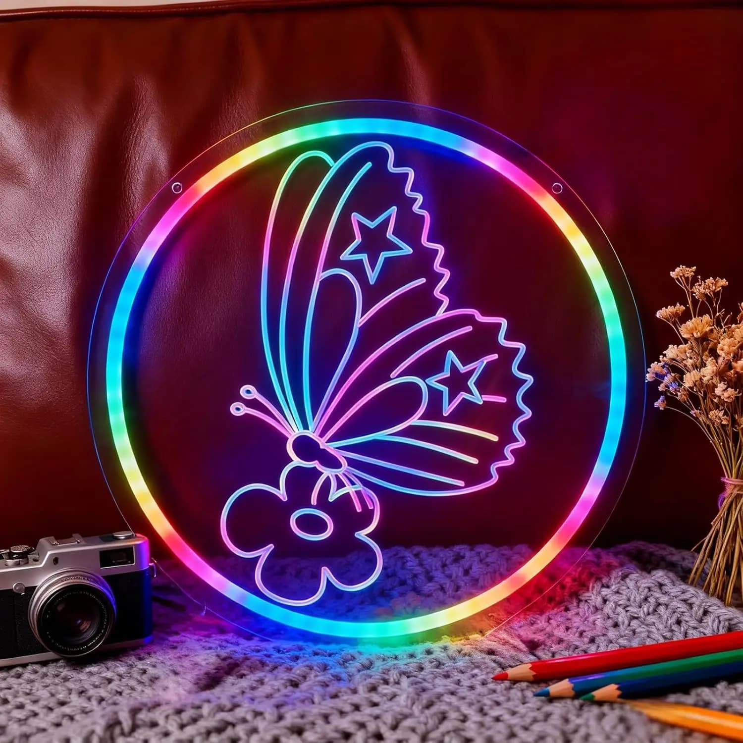 Luce al Neon LED a Forma di Farfalla e Fiore Colorata per Decorazione Murale, Insegna al Neon USB Dimmerabile Arcobaleno per Camera da Letto delle Ragazze, Regalo a Tema Magico