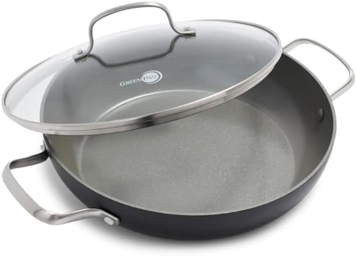 Healthy ceramic non-stick pan, 11 inch with lid, without PFAS, dishwasher safe and oven