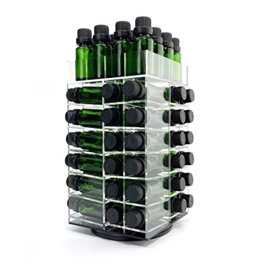 Espositore Girevole per Oli Essenziali in Acrilico Trasparente, Organizzatore a Torre per 64 Flaconi da 5ml, 10ml, 15ml (Flaconi non Inclusi)