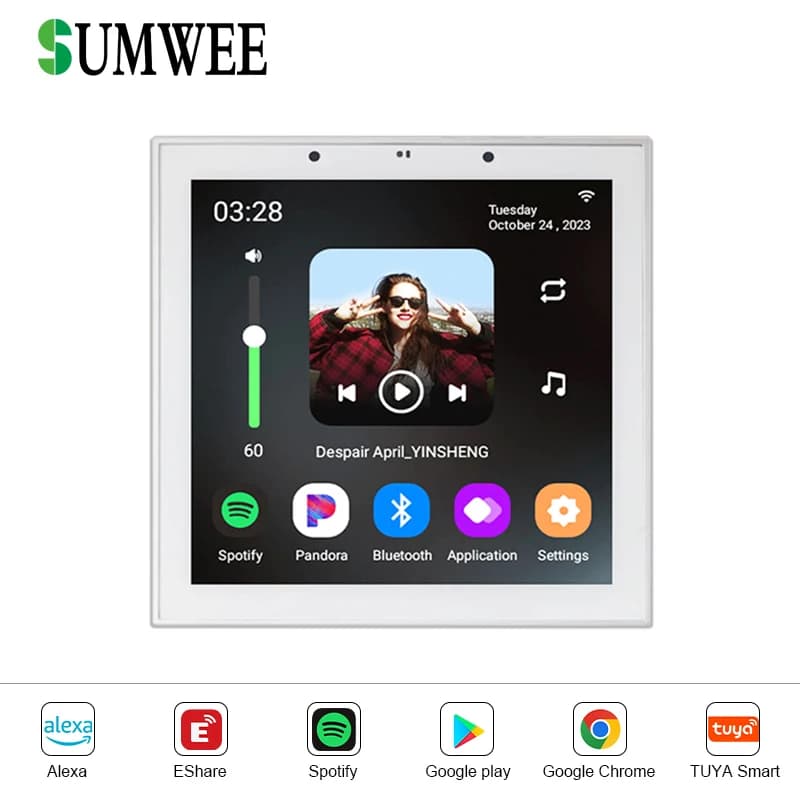 Pannello di Controllo Smart Home con Schermo Touch da 4 Pollici, Android 11, Bluetooth, Amplificatori Audio da Parete, Musica di Sottofondo, Controllo Tuya, Altoparlante da Soffitto