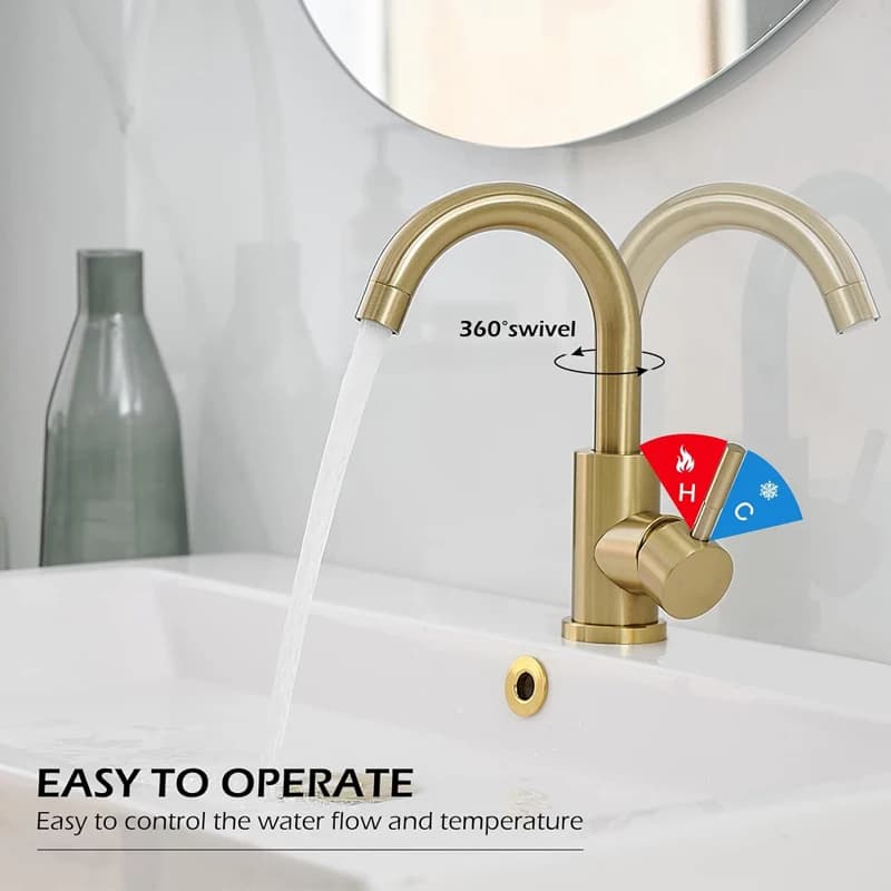 Rubinetto per lavello da cucina moderno Rubinetti per lavabo da bagno in oro Rubinetti miscelatori per lavello caldo e freddo con maniglia singola Rubinetti per lavabo in acciaio inossidabile 304