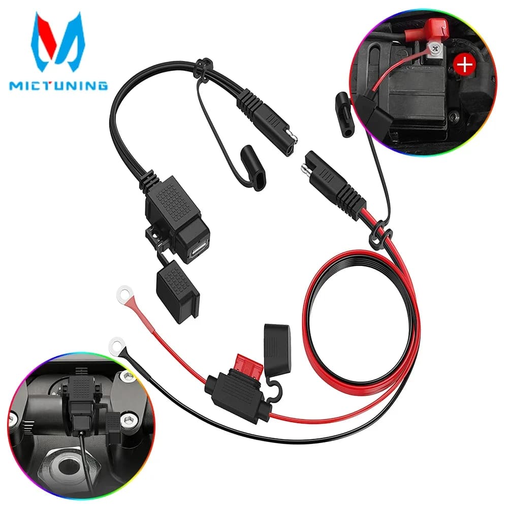 MICTUNING Cavo adattatore da SAE a USB impermeabile con fusibile in linea Cavo caricabatterie GPS MP4 per telefono Porta USB veloce per tablet moto
