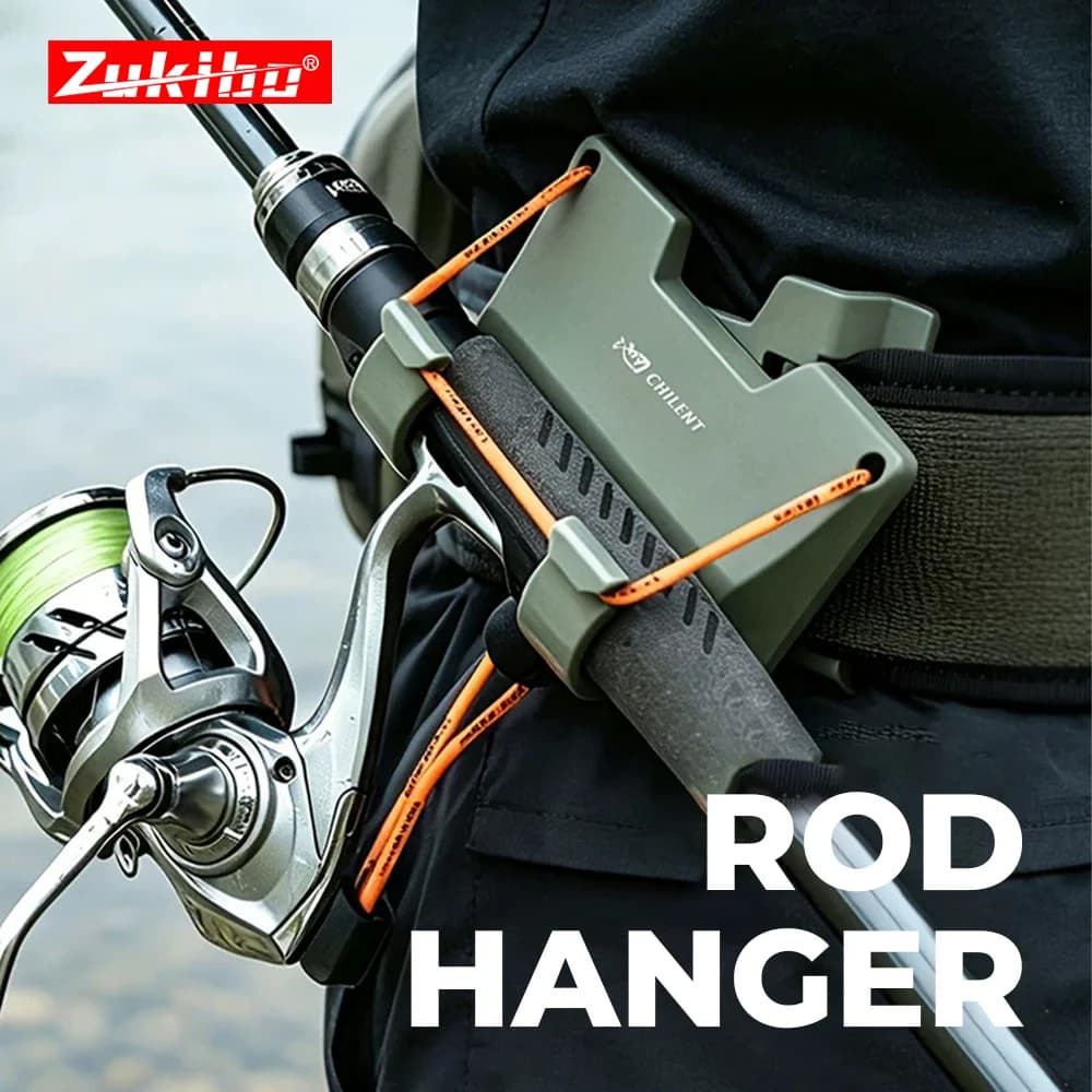 ZUKIBO Portable Fishing Rod Holder Belt Clip 360 Rotating Hands Free Waist Rod Bracket for Fly Spinning Lure Fishing