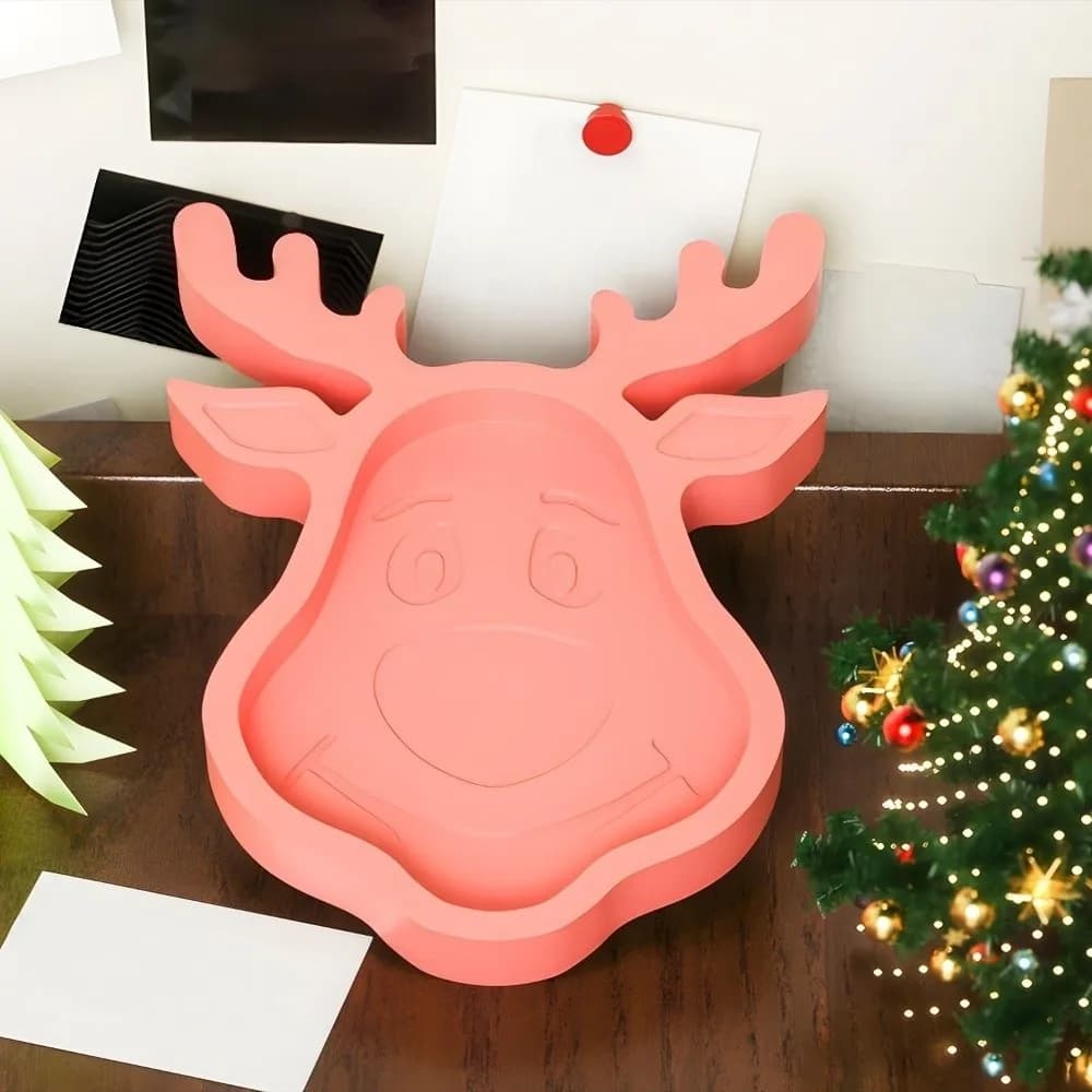 DIY Christmas Tray Mold Multi-purpose Silicone Xmas Plate Ornament Mold Easy Release Heat-resistant Epoxy Resin Plaster Wax Mold