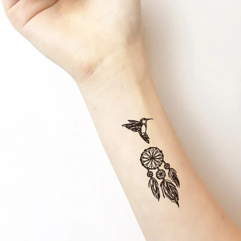 Dreamcatcher Hummingbird Feather Number Temporary Tattoo Sticker Waterproof Women Men Adults Fake Body Art Tatoo