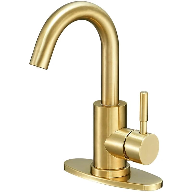 Rubinetto per lavabo in acciaio inossidabile 304 1PC Oro spazzolato Rubinetto misto acqua calda e fredda Montaggio su ponte rotante