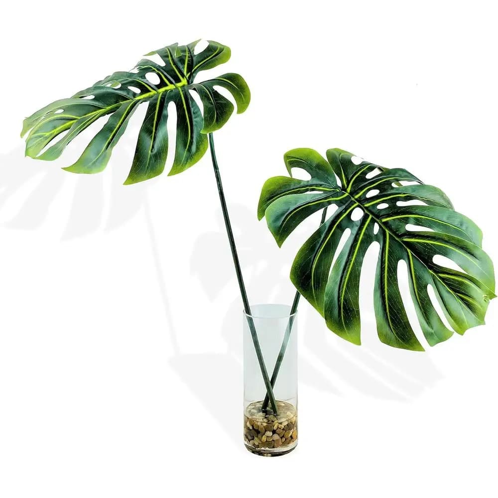 Large 75 cm Monstera Artificial Plant in Glass Jar - Interior Table Decoration, Realistic Vegetation for Home, Living Room, Bedroom, O