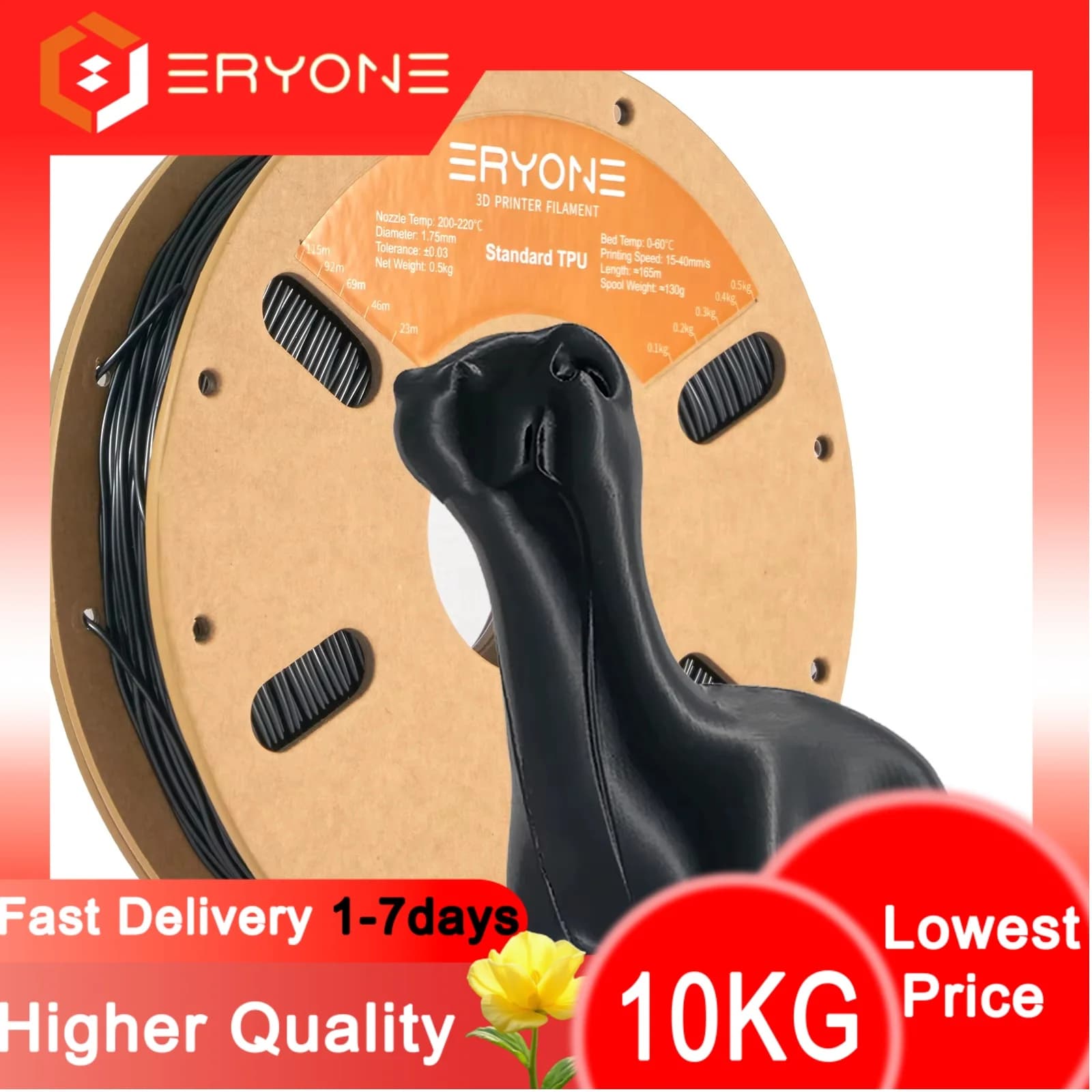 ERYONE Filament TPU Flexible Erione 1.75mm filament TPU 3D printing for 3D printer 1 reel 0.5kg new arrival fast shipping