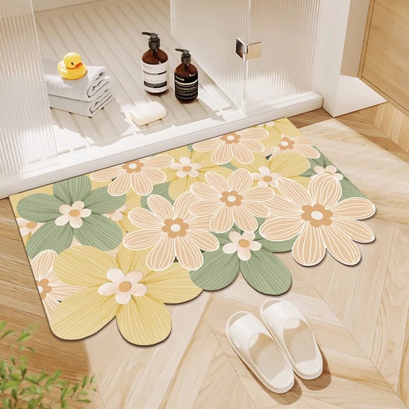 Tappetino per porta del bagno con piccoli fiori freschi, tappetino assorbente per fango diatomee, tappeto antiscivolo per bagno, tappetino per WC