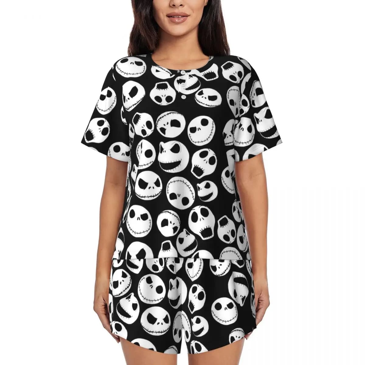 Women's pyjamas Nightmare Before Christmas Jack Skellington 2-piece pajamas printed Short sleeve nightdress