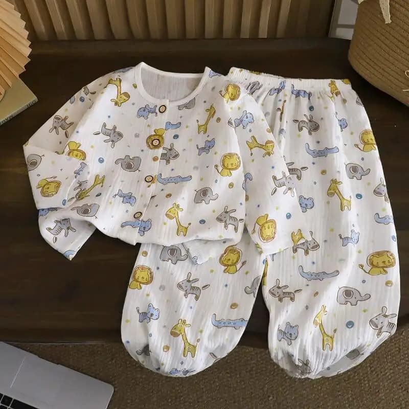 Nuovo Pigiama Estivo per Bambini in Puro Cotone Garzato, Set Casual con Maglietta e Pantaloni per Neonati e Bambini