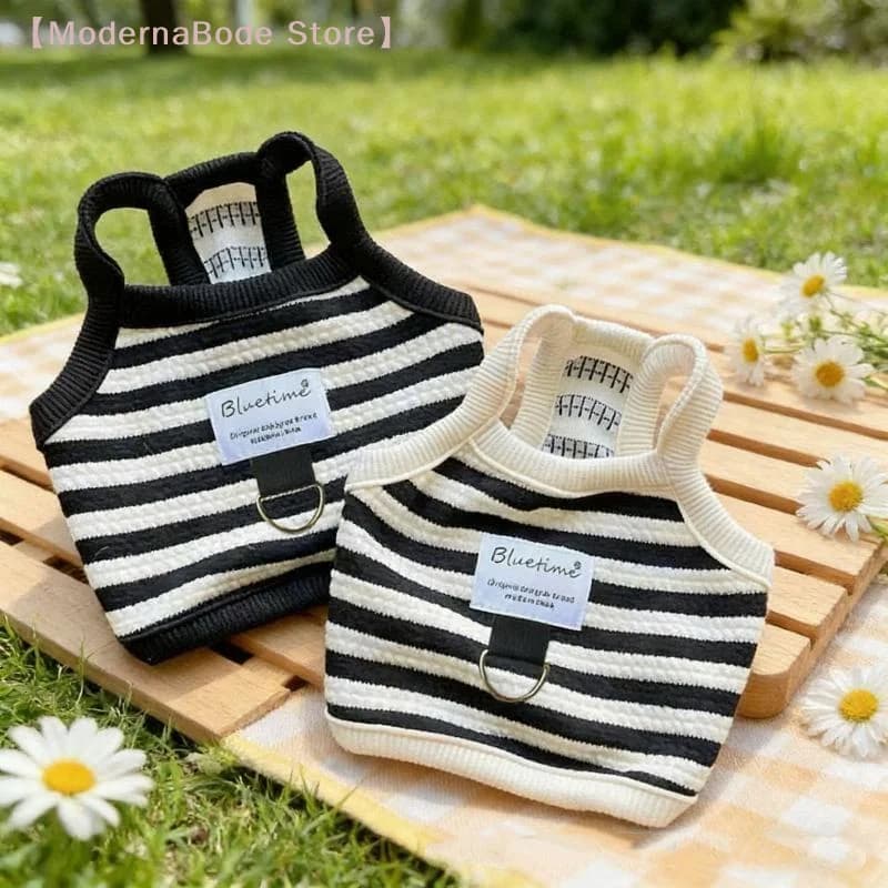 【M】1Pcs Breathable Striped Pet Vest Harness With Built In Leash Ring For Small Dogs Cats Daily Walking Wear