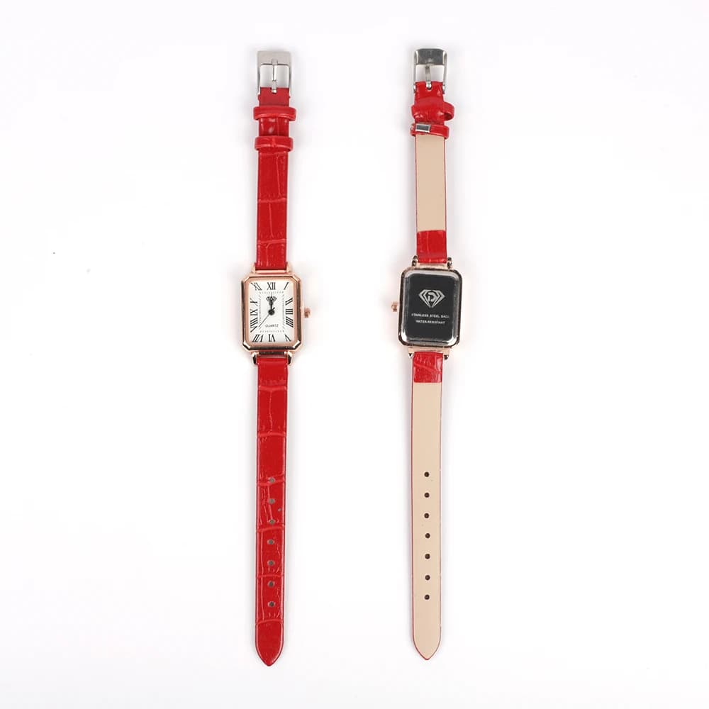 Orologi da donna Orologi da polso quadrati in oro rosa Cinturino in pelle rossa Orologi di lusso Orologio da donna rettangolare Orologio quadrante bianco