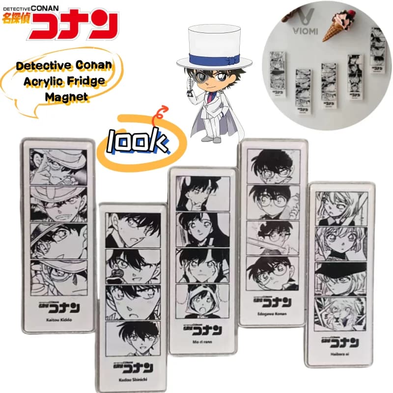 Detective Conan Shinichi Kudo Ai Haibara Kid il ladro fantasma Magnete da frigorifero Piastrelle a griglia quadrate acriliche creative di alto valore