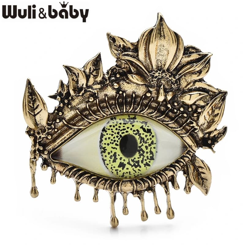 Wuli&baby Spille vintage con occhi di fiore Occhi verdi in metallo per zaino da donna Spilla per vestiti Regali