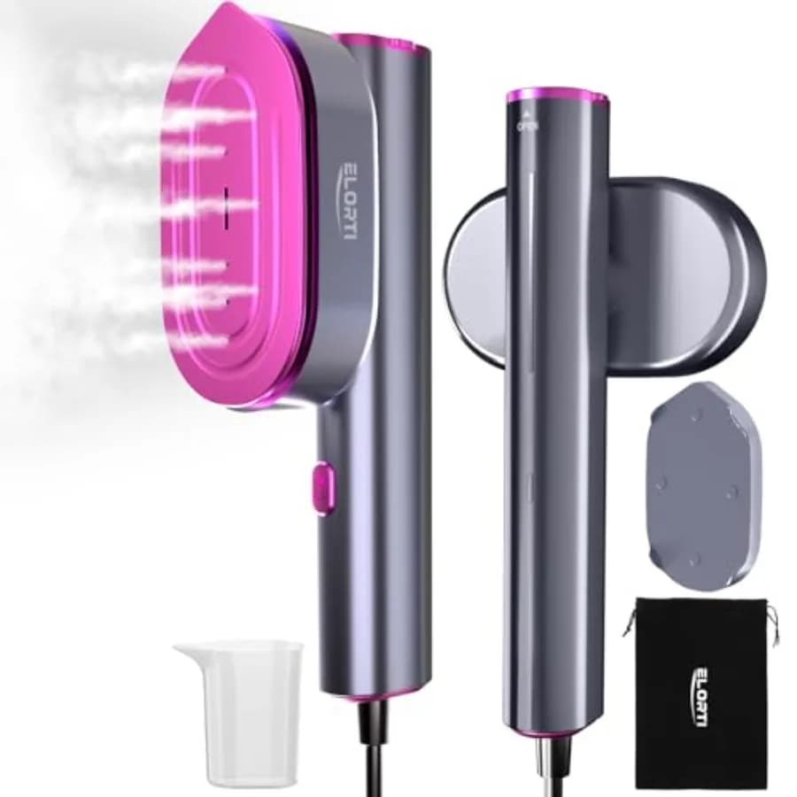 ELORTI Ferro da Stiro a Vapore da Viaggio per Vestiti, Portatile e Manuale, Design 2-in-1, Riscaldamento Rapido in 10s, 1200W, Testina Rotante, Dimensioni Compatte, 110-120V
