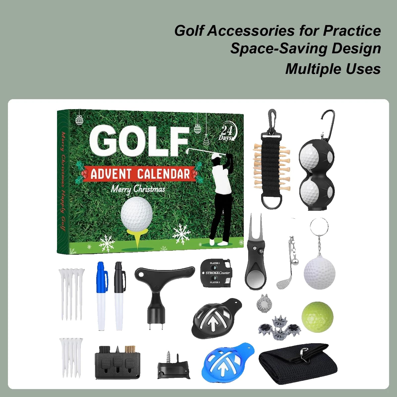 Golf Advent Calendar 2025 for Men Teen Boy 24-Day Christmas Count-down Calendar Holiday Gift Featuring Golf Balls Tees Ball Mark