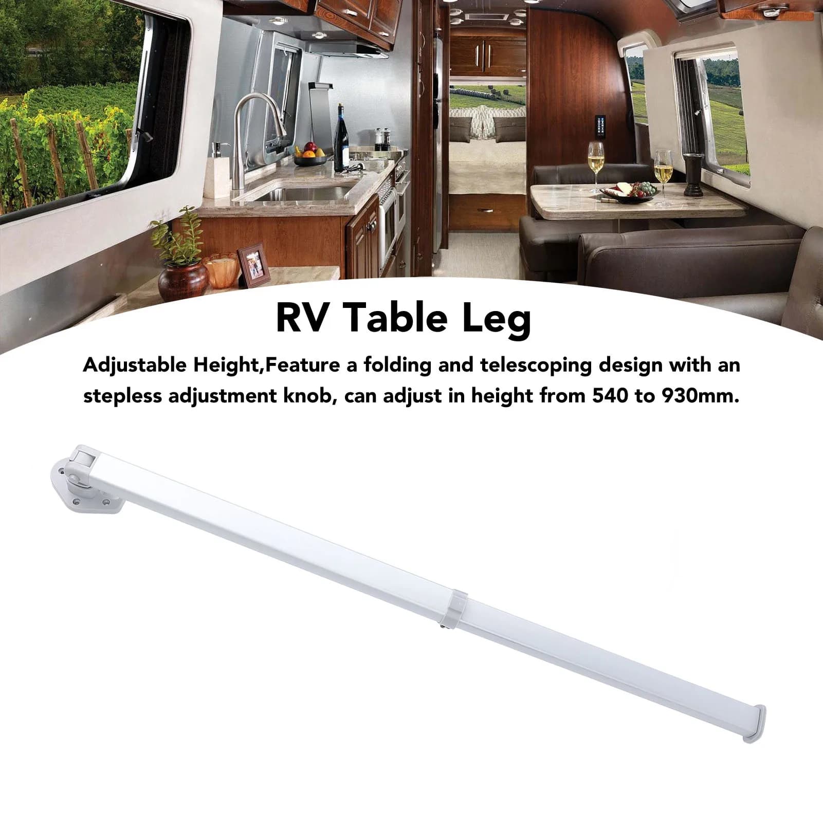 Gamba da tavolo per camper da 540 a 930 mm Gamba da tavolo regolabile telescopica versatile in lega di alluminio per camper, roulotte, barca, yacht, balcone