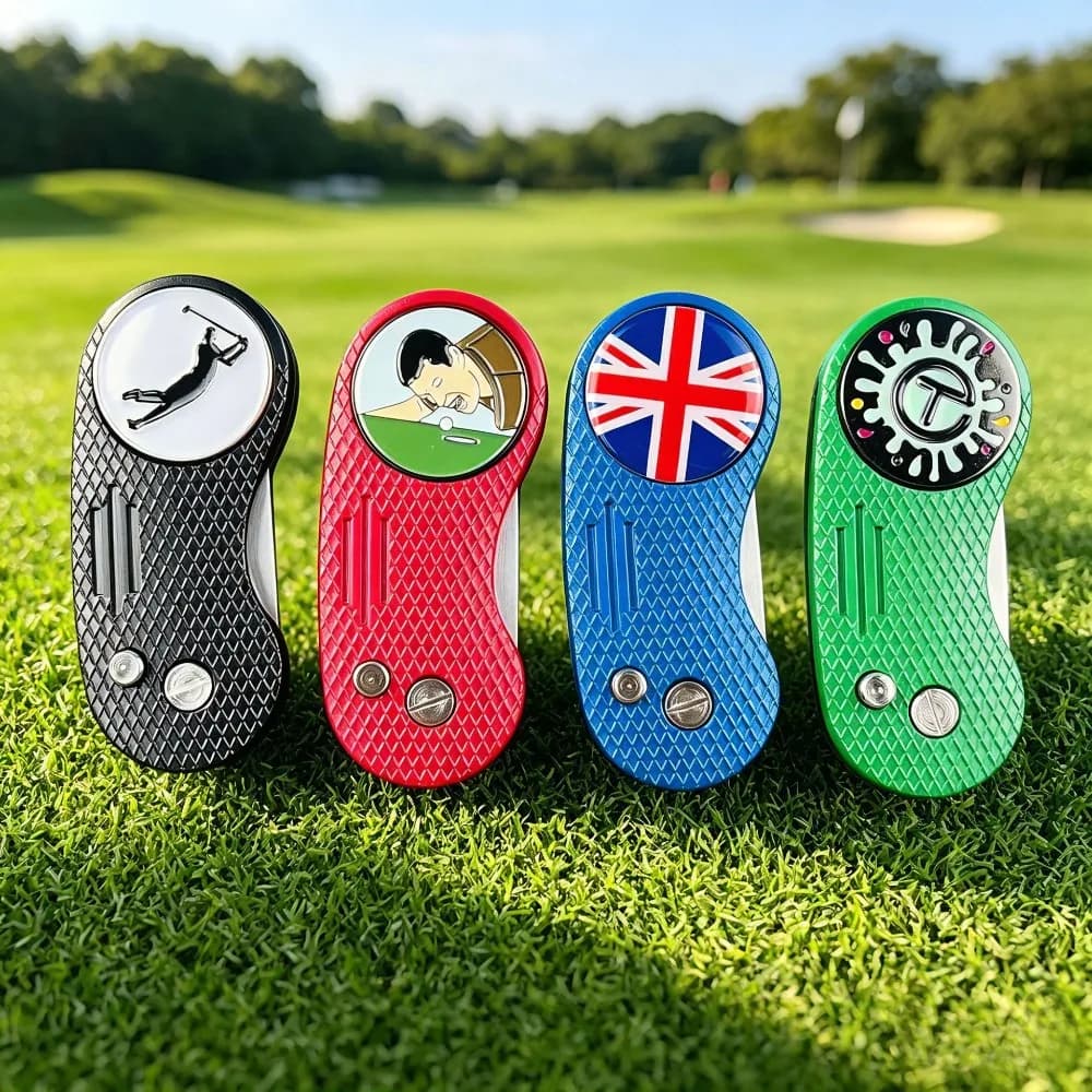 Forchetta Portatile per Riparazione del Prato da Golf in Acciaio Inossidabile Pieghevole con Marcatore per Palline - Prodotti per Golf all'Aperto