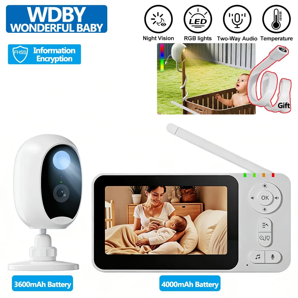 Monitor per Bambini Intelligente da 4,3 Pollici con Batteria Integrata, Visione Notturna Wireless e Rilevamento del Pianto, Pratica Telecamera per Neonati
