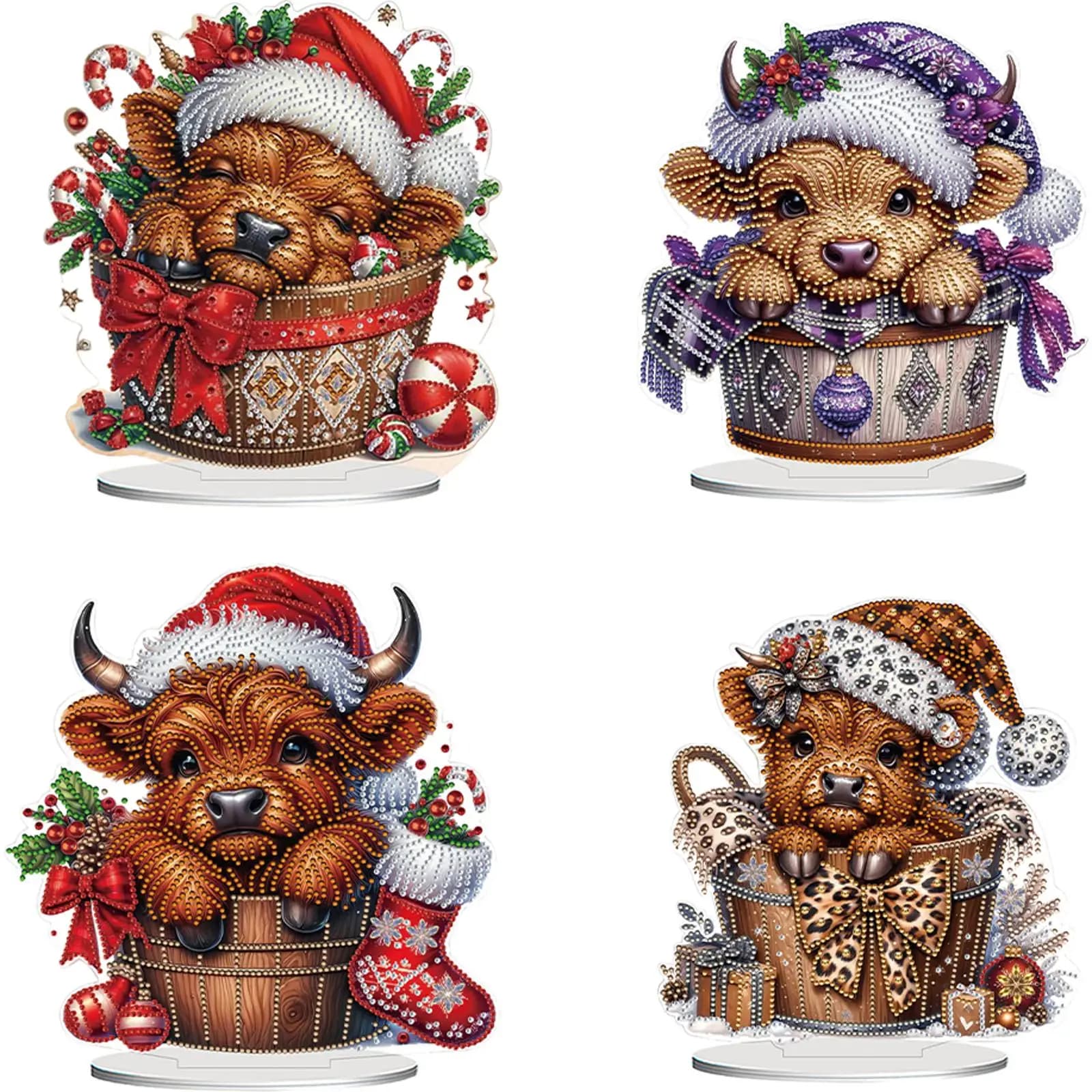 2D piatto Natale Yak Tavolo fai da te Pittura diamante Kit di ornamenti Pittura diamante Decorazioni per il desktop Decorazione della tavola della camera da letto