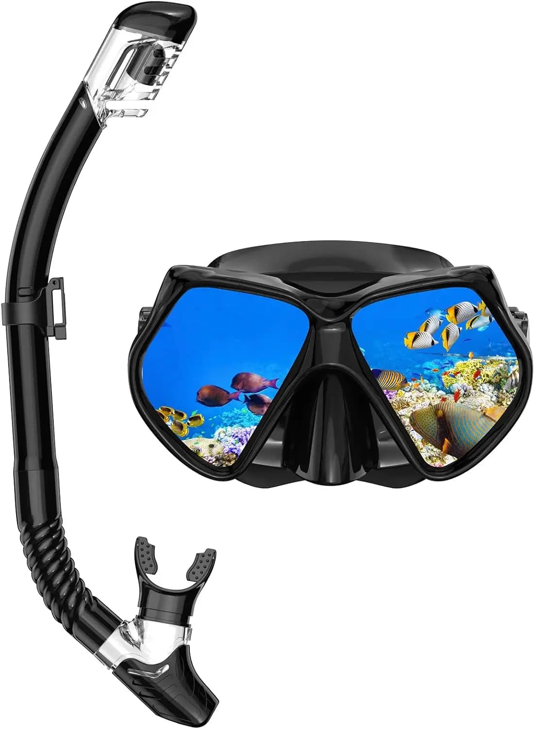 Attrezzatura per Snorkeling per Adulti, Set Snorkel Dry-Top con Maschera in Vetro Temperato HD, Anti-Perdita d'Aria, Anti-Appannamento, Vista Panoramica, Confezione da Viaggio