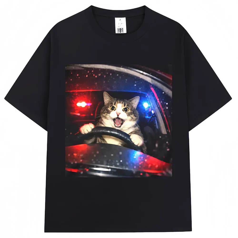 Funny Driving Car Cat Meme Graphic T Shirts Women Humior Cat Lover Short Sleeve Casual Personality T-shirt