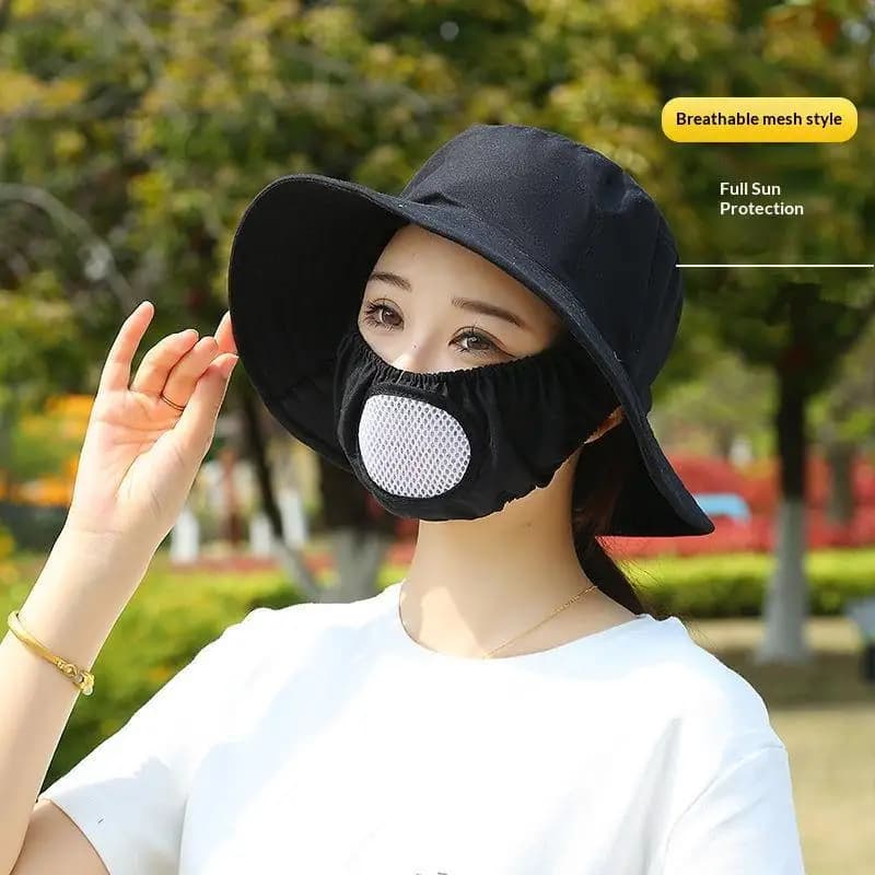 Outdoor Floral Tea Picking Cap Wide Brim Anti-UV Sun Hat With Breathing Hole Mask Neck Protection Sun Visor Cap For Women