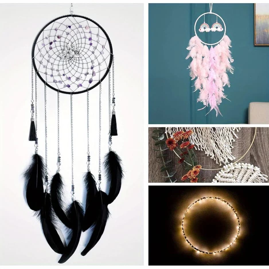 Black Metal Hoops (Flowers Not Included), DIY Wreath Frame, Floral Hoop Wreath with Tassels, Gold Hoops, Suitable for Engagement, Wedding, Home Decor, Valentine's Day, Party Decorations, Dream Catcher Wall Hanging Crafts, Christmas Wreaths