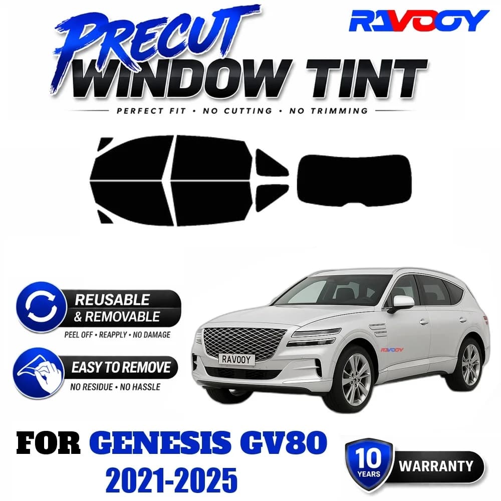 RAVOOY Precut Window Tint, Reusable Removable EPU Film, Custom Fit for Genesis GV80 2021-2025, UV Heat Protection