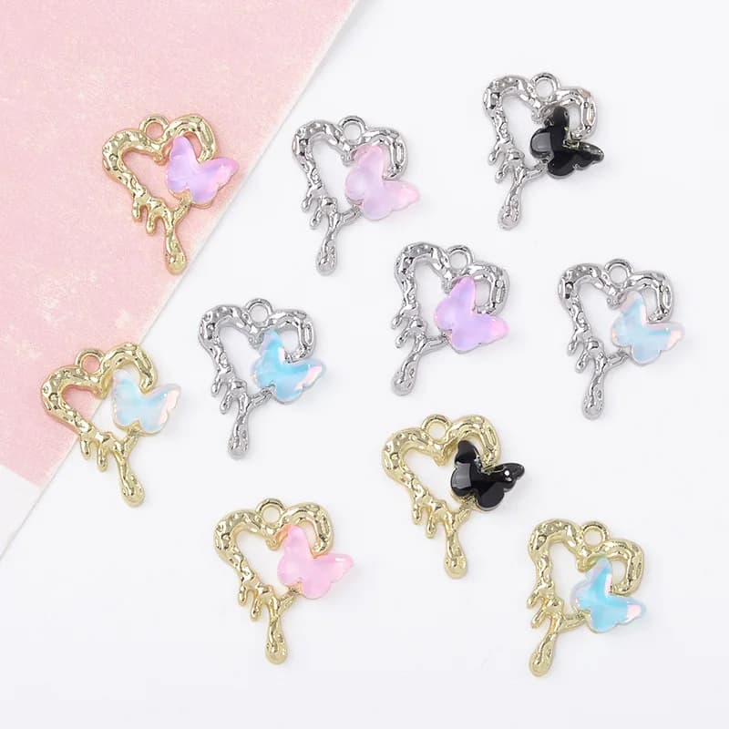 10pcs Heart-shaped butterfly hollow sweet and cool style pendant charm DIY handmade earrings necklace bracelet decoration materi