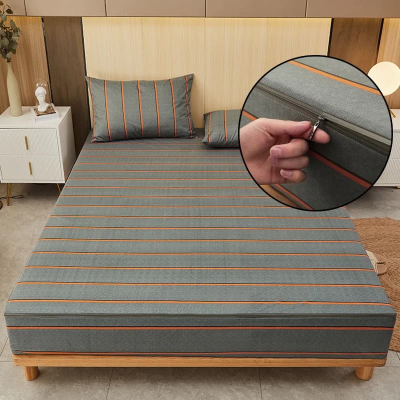 Coprimaterasso impermeabile stampato con cerniera Lenzuolo con angoli per letto all-inclusive a 6 lati Protezione per materasso traspirante rimovibile