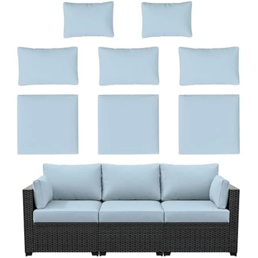 8p Outdoor Cushion Slipcovers Outdoor Patio Cushions Covers Replacement Waterproof with Zipper for 3-Seat Outdoor Rattan Sofa Pa