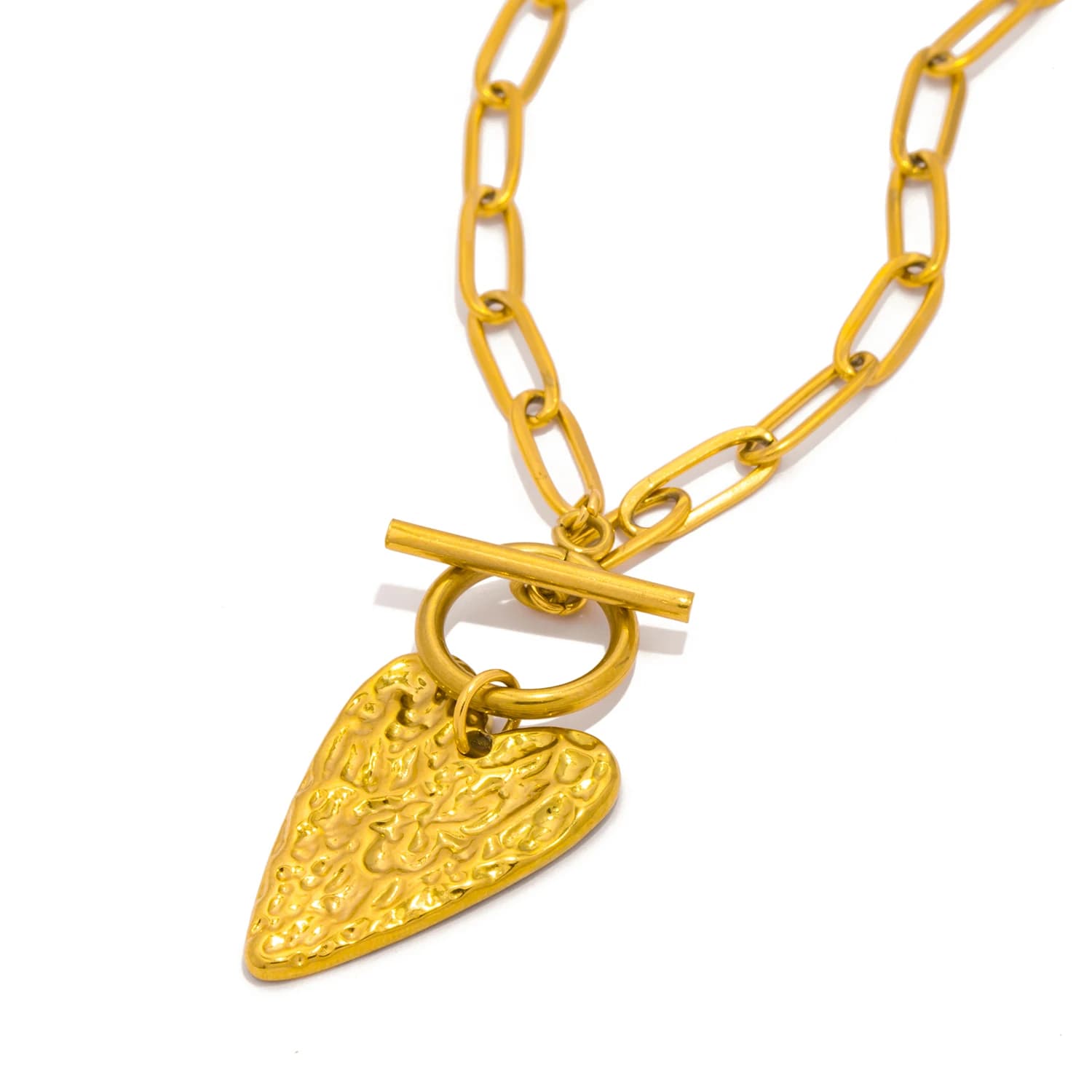Collana con ciondolo a forma di cuore increspato placcato oro 18 carati con chiusura OT, gioielli da donna stile hip-hop punk nervoso