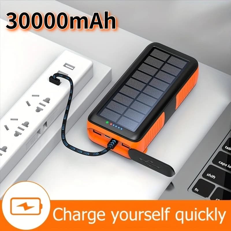 Caricatore solare 30000mAh, caricatore portatile Power Bank con doppie uscite e dati, batteria a manovella, attrezzatura di sopravvivenza nella natura selvaggia
