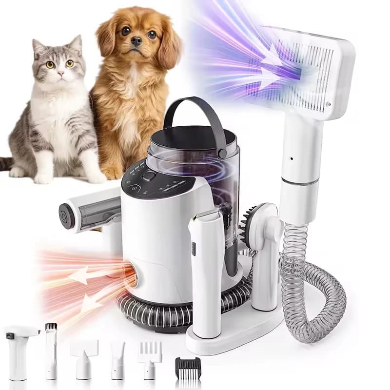 Kit Toelettatura Cani: Asciugacapelli per Animali Domestici, Tosatrice Elettrica 9-in-1 a Basso Rumore con Flusso d'Aria Regolabile, Aspirapolvere per Gatti, Spazzola per Toelettatura Gatti