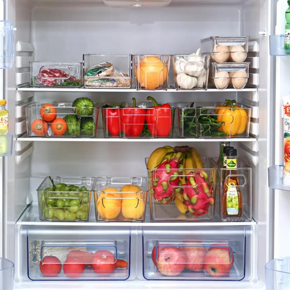 Pantry Storage Box Storage Box with Handle Stackable Capacity Kitchen Organizer Plastic Pantry Fridge Storage Bins for Cabinet