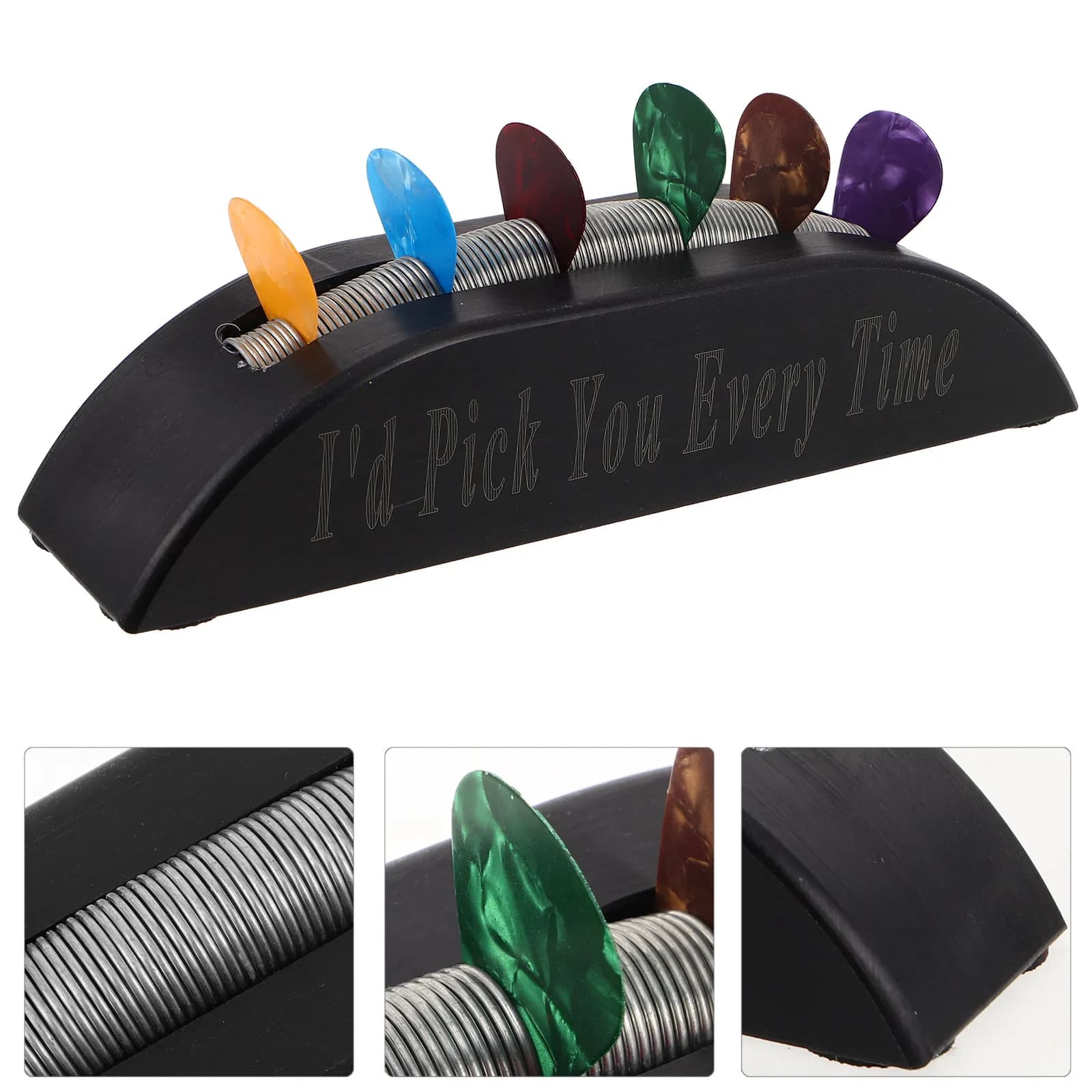 Porta Plettri per Chitarra Nero in PVC con Clip a Molla, Custodia Organizzatrice Stabile per Plettri di Chitarra Acustica, Elettrica e Basso