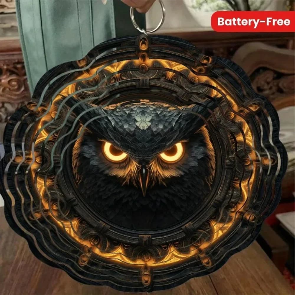 Owl Wind Chime Outdoor Decor, 360° Rotating Metal Wind Chimes Outside Balcony Garden, Bohemian Memorial Gift Hanging Ornament