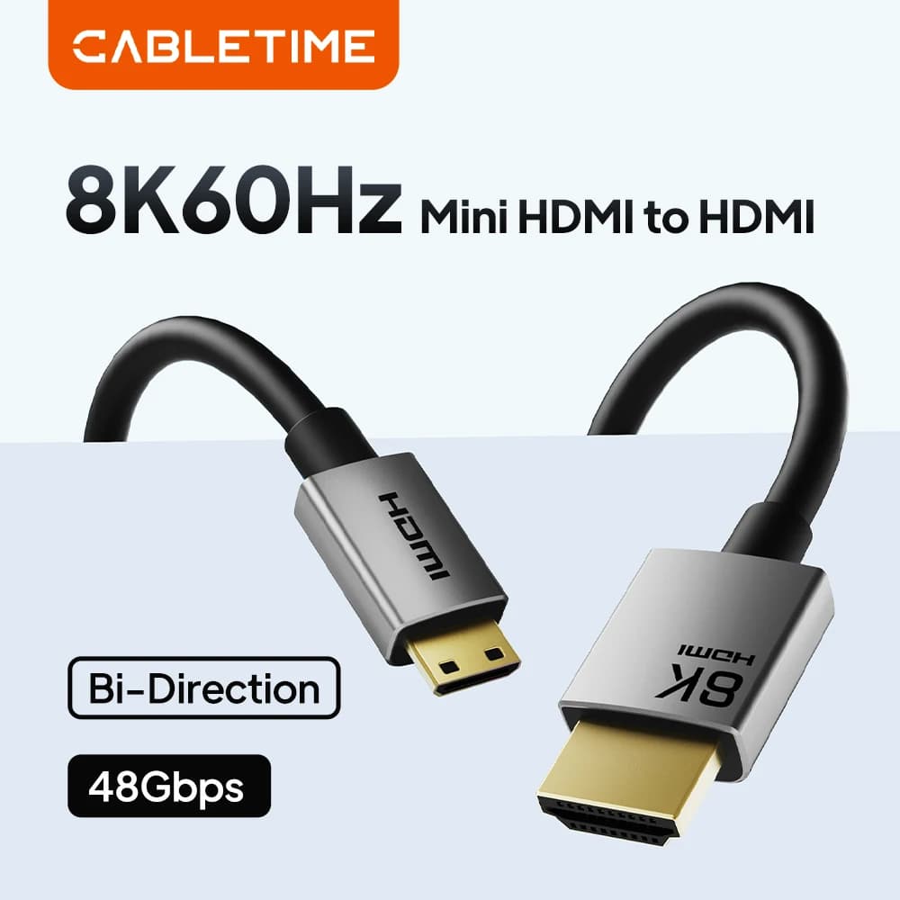 Cavo Mini HDMI a HDMI CABLETIME HD 8K 60Hz ad Alta Velocità, Cavo Mini HD 2.1 48Gbps HDMI 2.1 per HDTV, Tablet, Fotocamera